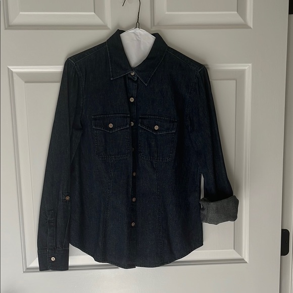 Talbots Women's Dark Denim Button Down Shirt - Picture 9 of 10